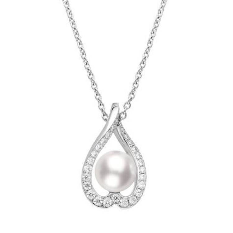 Mikimoto 18ct White Gold 7mm Akoya Pearl Diamond Petal Necklace - White Gold
