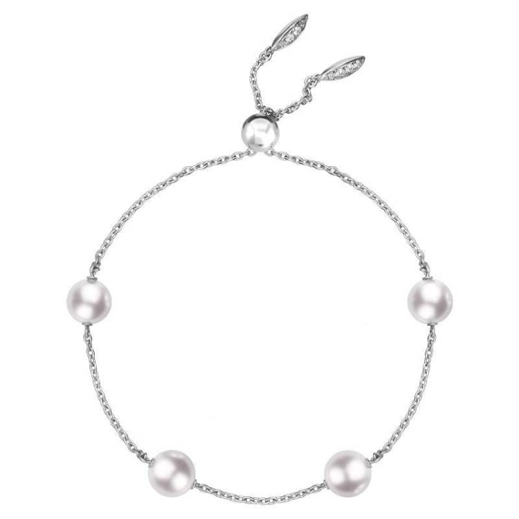 Mikimoto 18ct White Gold 7mm White Akoya Pearl Diamond Bracelet - TITLE White Gold