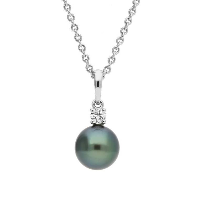 Mikimoto 18ct White Gold Diamond 10mm Black A+ South Sea Pearl Necklace - TITLE White Gold