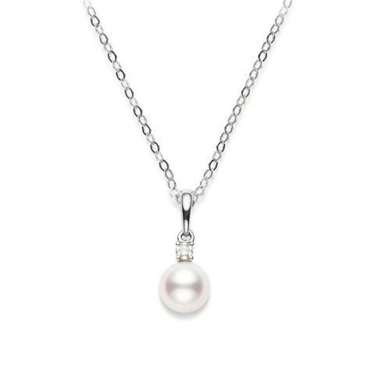Mikimoto 18ct White Gold Diamond 7mm White AA Akoya Pearl Necklace - TITLE White Gold