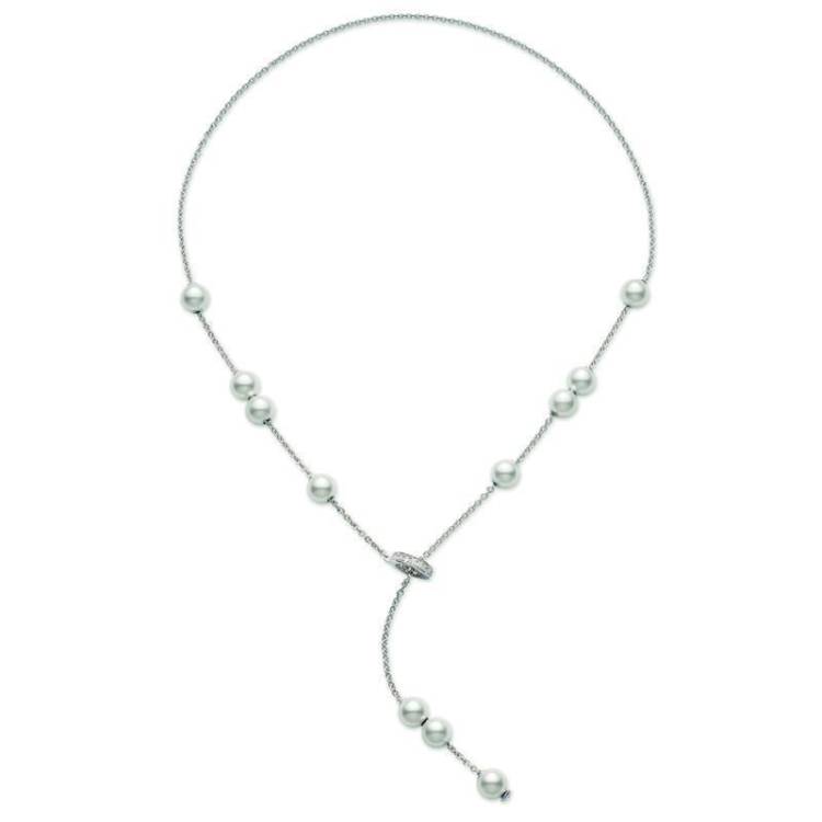 Mikimoto 18ct White Gold Diamond 7mm White Akoya Pearl Necklace - TITLE White Gold