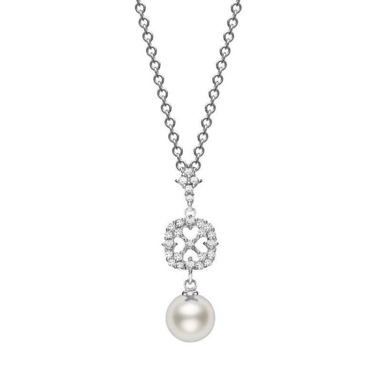 Mikimoto 18ct White Gold Diamond 8mm White A+ Akoya Pearl Necklace - Option1 Value White Gold