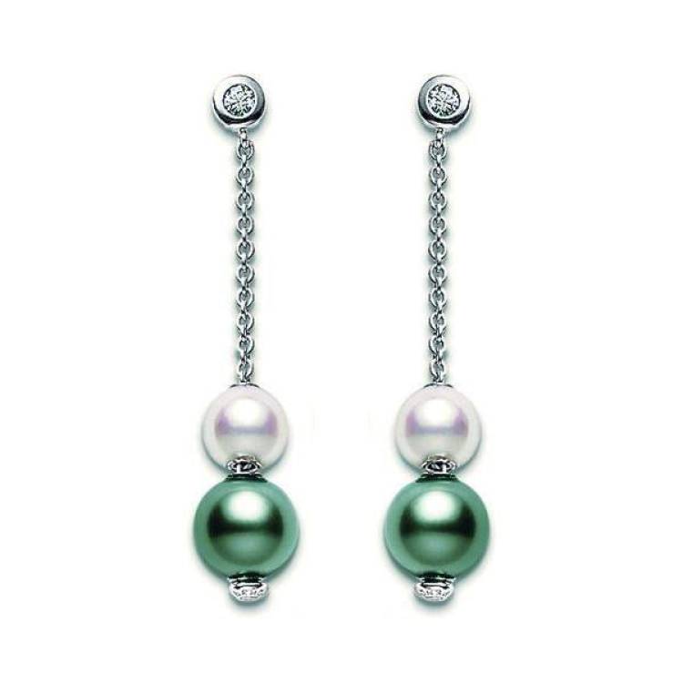 Mikimoto 18ct White Gold Diamond Black South Sea Pearl Drop Earrings - TITLE White Gold