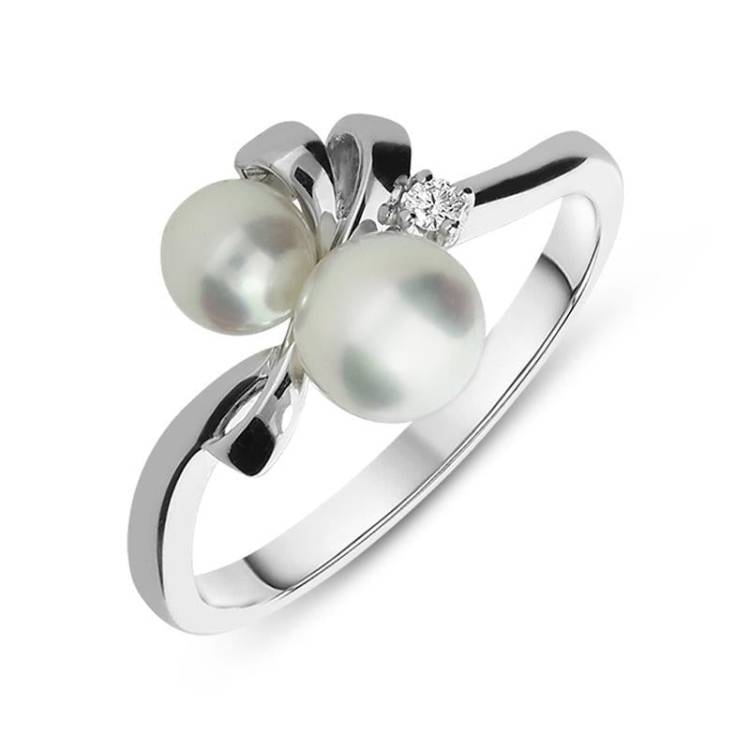 Mikimoto 18ct White Gold 5.5mm Akoya Pearl Diamond Ring D - M