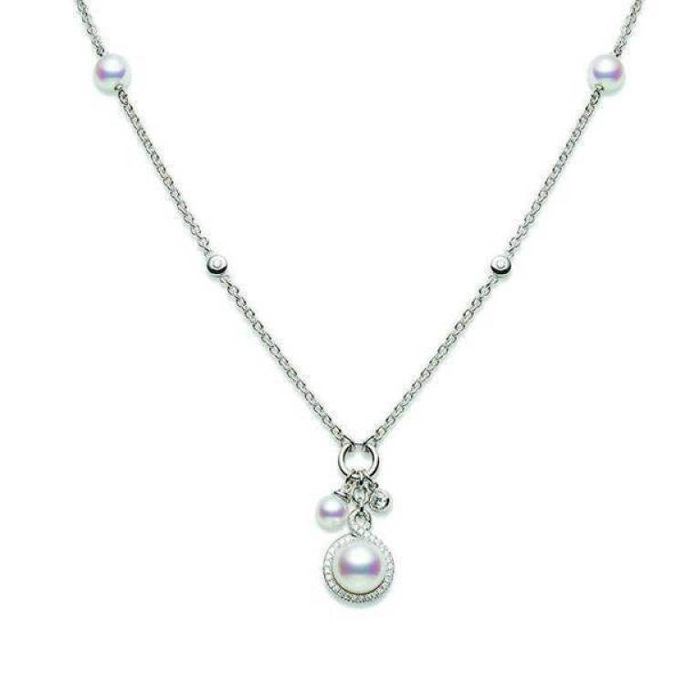 Mikimoto 18ct White Gold Diamond White A+ Akoya Pearl Necklace