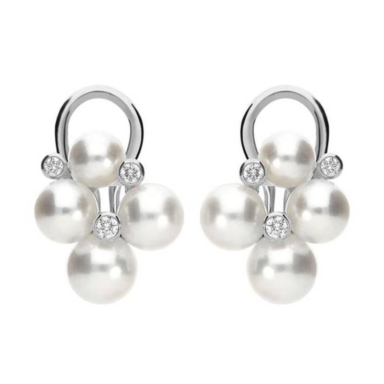 Mikimoto 18ct White Gold Diamond White Akoya Pearl Bubble Earrings - White Gold