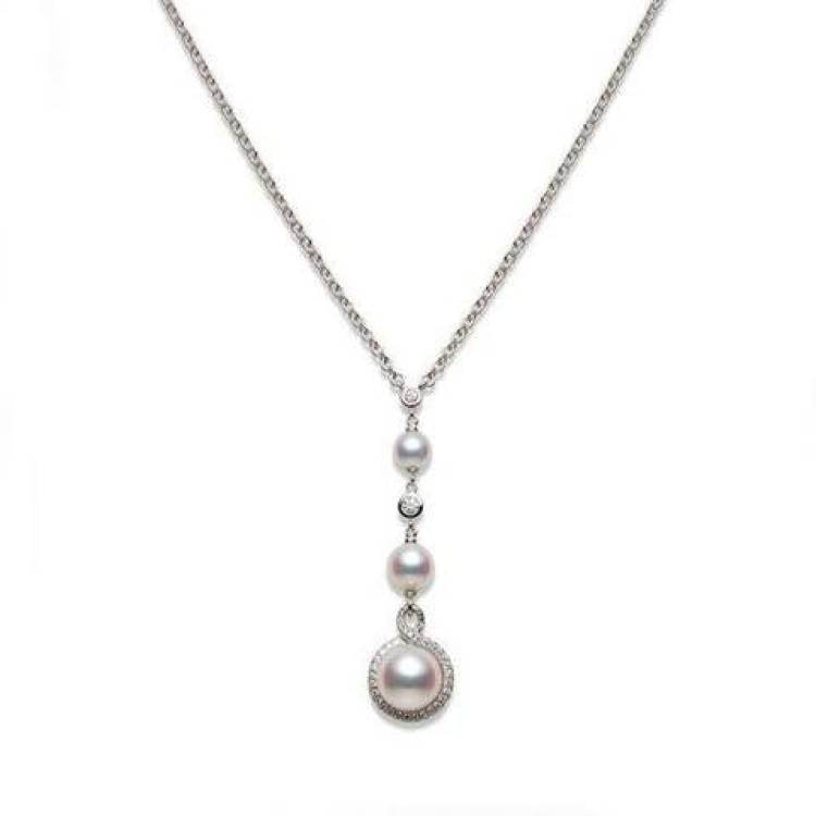 Mikimoto 18ct White Gold Diamond White Akoya Pearl Necklace - White Gold