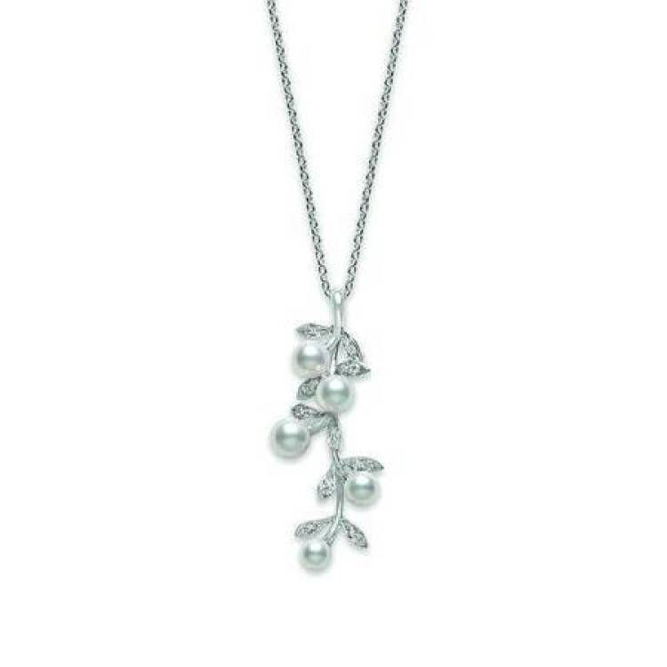 Mikimoto 18ct White Gold Diamond White Akoya Pearl Olive Necklace - TITLE White Gold