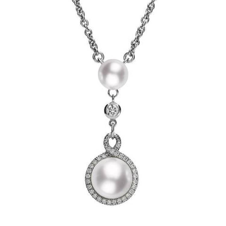 Mikimoto 18ct White Gold Diamond White Akoya Pearl Twist Necklace