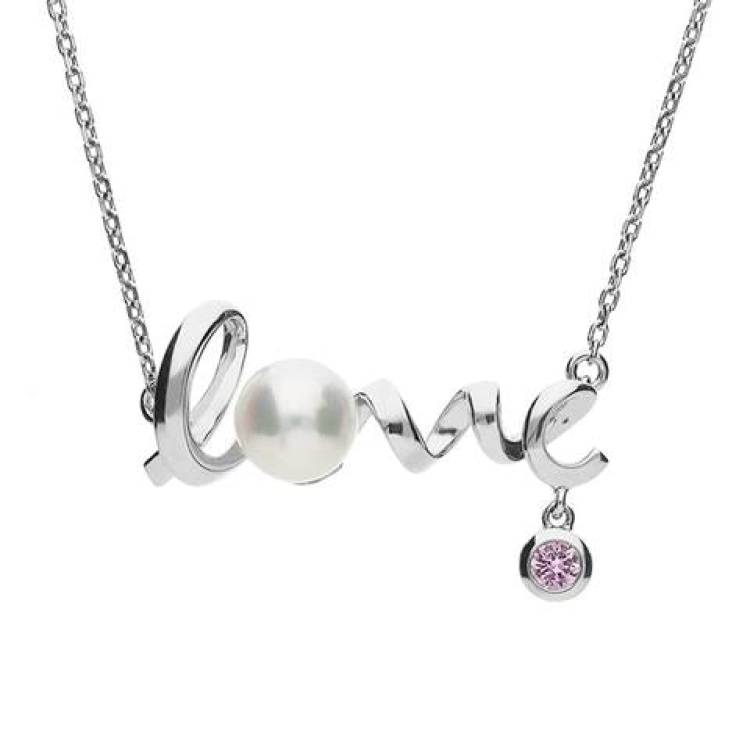 Mikimoto 18ct White Gold Sapphire White Akoya Pearl 'Love' Necklace - TITLE White Gold