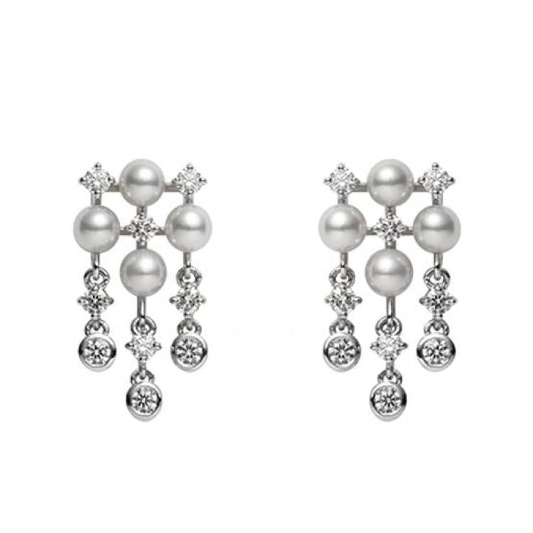Mikimoto 18ct White Gold White Akoya Pearl Diamond Chandelier Drop Earrings - TITLE White Gold