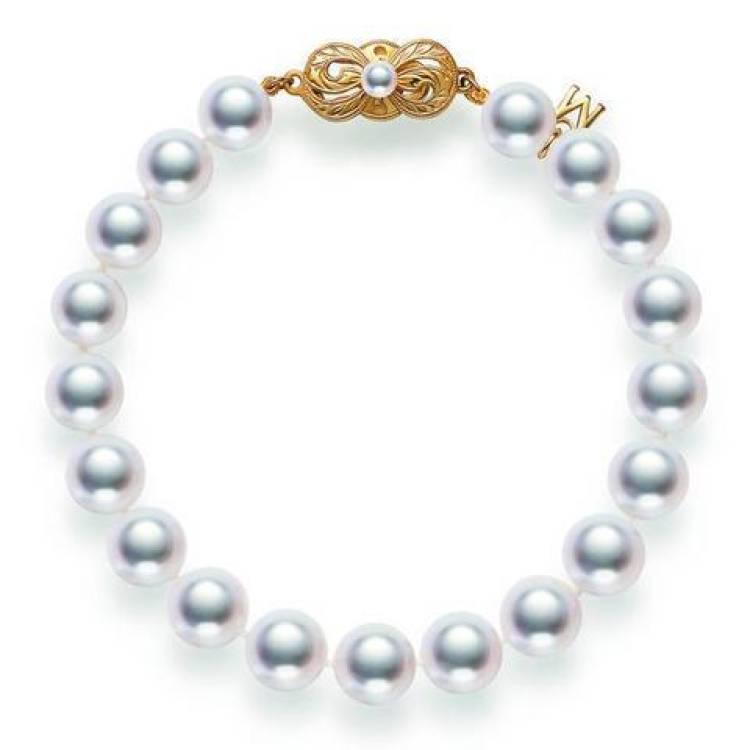 Mikimoto 18ct Yellow Gold 5.5mm White A1 Akoya Pearl Bracelet - Option1 Value Yellow Gold