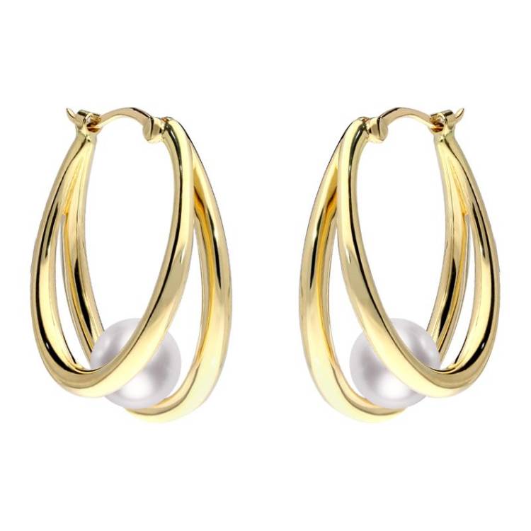 Mikimoto 18ct Yellow Gold 6mm White Akoya Pearl Hoop Earrings D