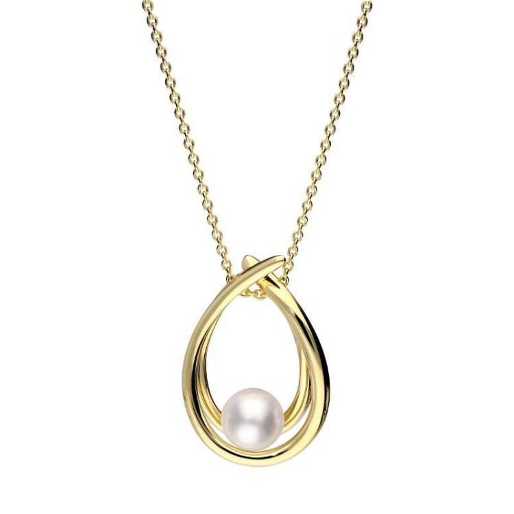 Mikimoto 18ct Yellow Gold 7mm White Akoya Pearl Hoop Necklace