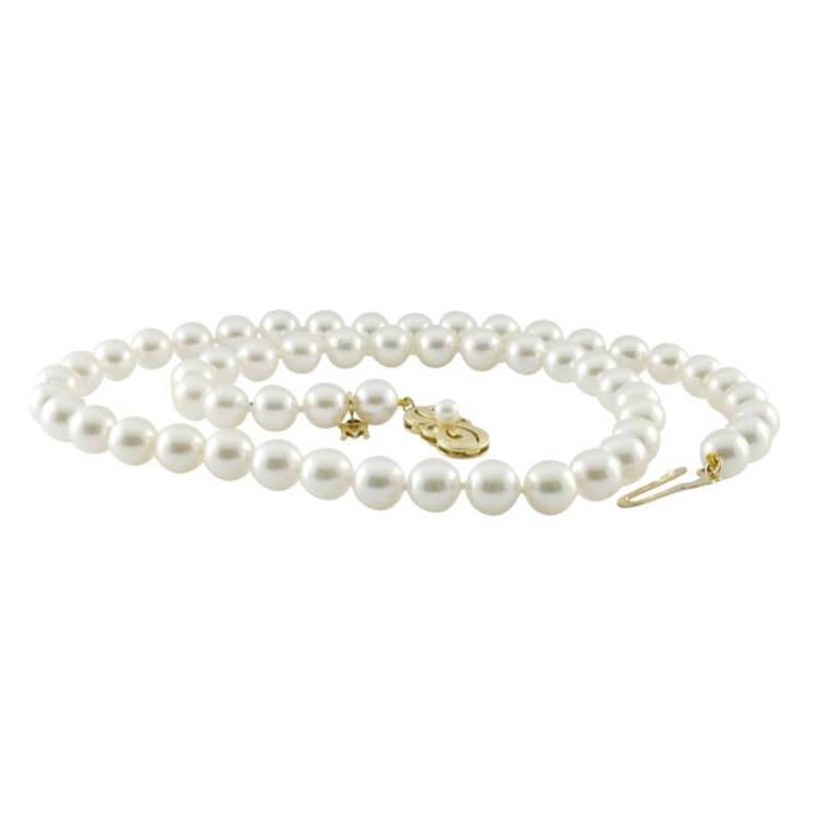 Mikimoto 18ct Yellow Gold 7mm White Akoya Pearl Necklace - Yellow Gold