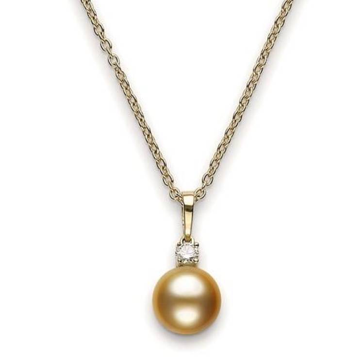 Mikimoto 18ct Yellow Gold Diamond 10mm Golden A+ South Sea Pearl Necklace - TITLE Yellow Gold