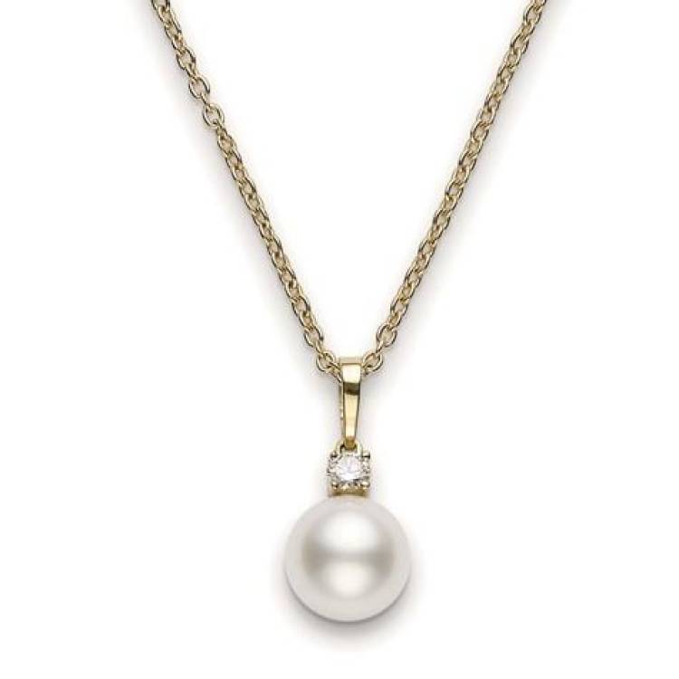 Mikimoto 18ct Yellow Gold Diamond 9mm White A+ South Sea Pearl Necklace - TITLE Yellow Gold