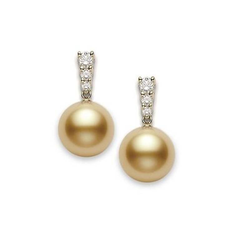 Mikimoto 18ct Yellow Gold Diamond Golden South Sea Pearl Earrings - Yellow Gold