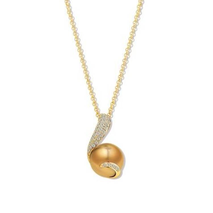 Mikimoto 18ct Yellow Gold Diamond Golden South Sea Pearl Swirl Necklace - Yellow Gold