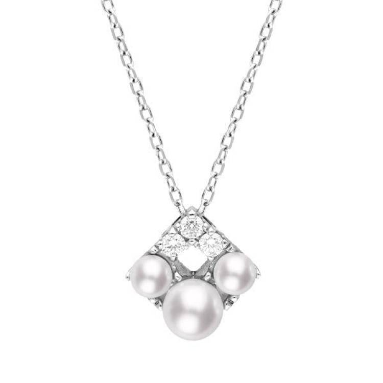 Mikimoto Falling Flakes 18ct White Gold 0.10ct Diamond Pearl Necklace - White Gold
