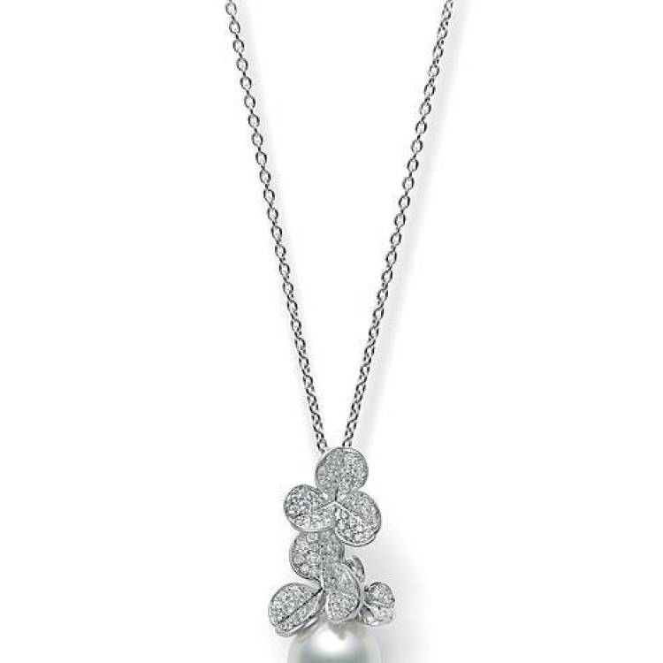 Mikimoto Fortune Leaves 18ct White Gold 12mm South Sea Pearl 0.93ct Diamond Necklace - TITLE White Gold