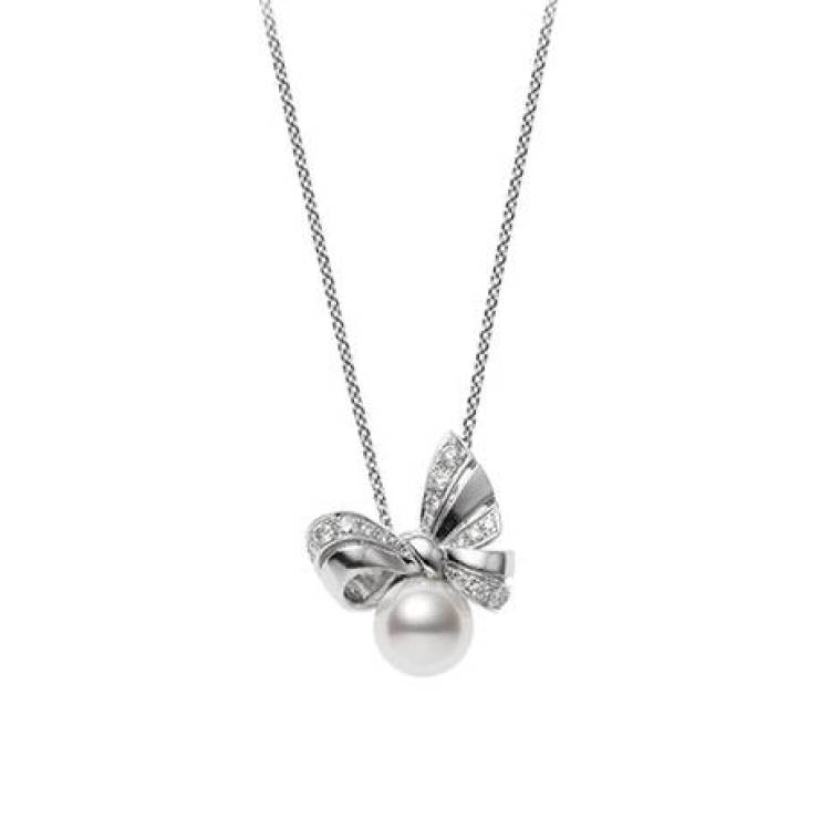 Mikimoto Jeux de Rubans 18ct White Gold 8.25mm Pearl 0.20ct Diamond Necklace