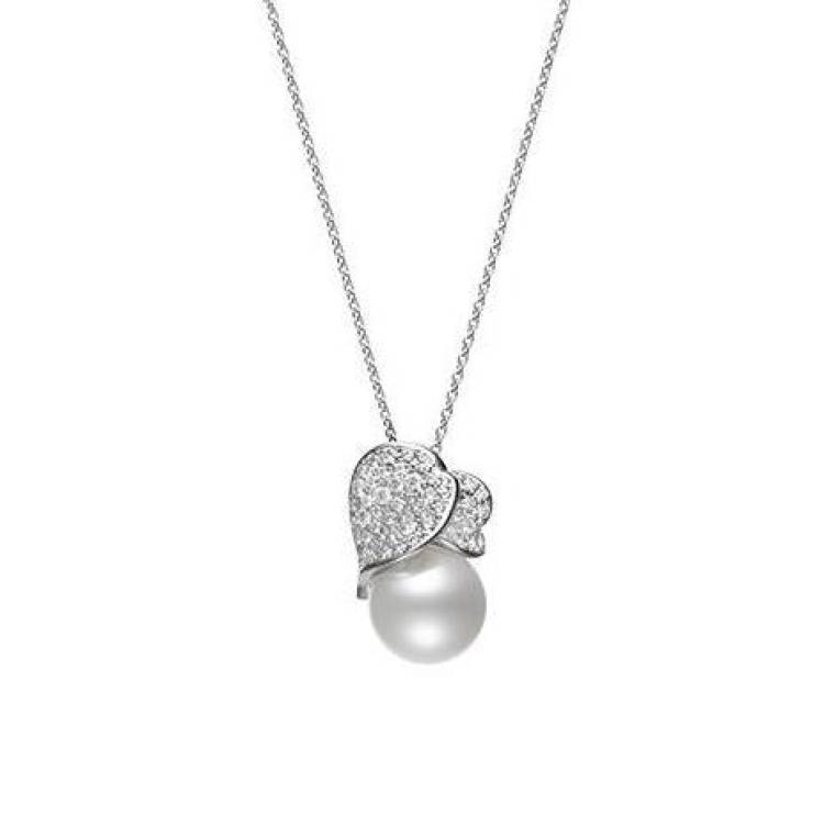 Mikimoto Les Petales Place Vendome 18ct White Gold 12mm South Sea Pearl Diamond Necklace - TITLE White Gold