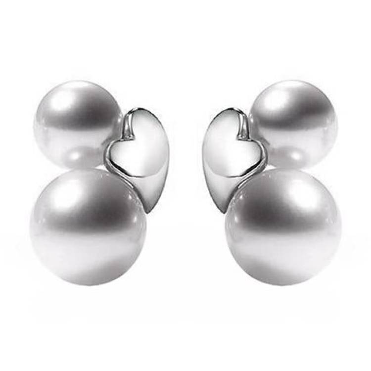 Mikimoto Precious Heart 18ct White Gold White Akoya Pearl Earrings - Option1 Value White Gold