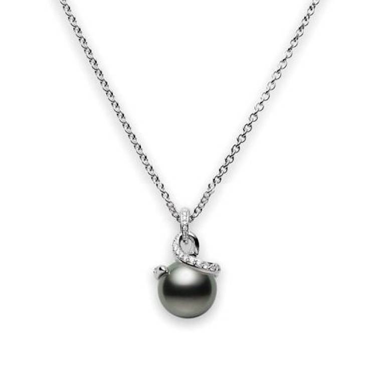 Mikimoto Twist 18ct White Gold Diamond Black South Sea Pearl Necklace - White Gold