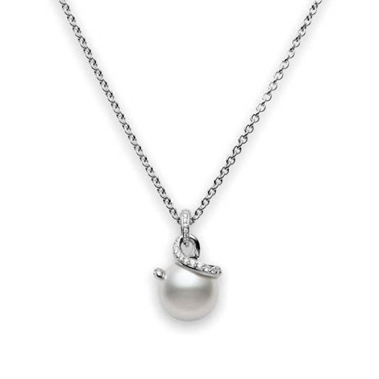 Mikimoto Twist 18ct White Gold Diamond White South Sea Pearl Necklace - White Gold
