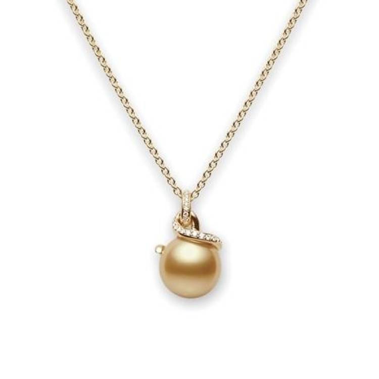 Mikimoto Twist 18ct Yellow Gold Diamond Golden South Sea Pearl Necklace - Yellow Gold