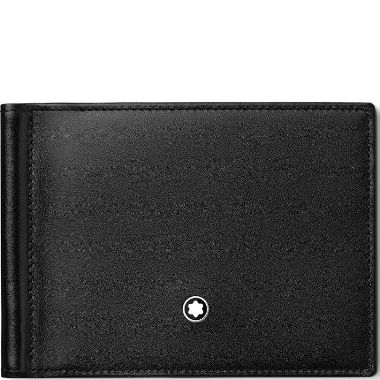 Montblanc Card Holder Meisterstuck Leather Wallet 6cc with Money Clip - Silver
