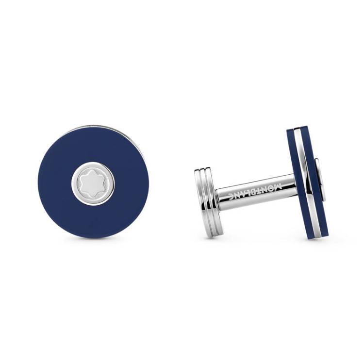 Montblanc Cufflinks Stainless Steel Blue Resin Star - Silver
