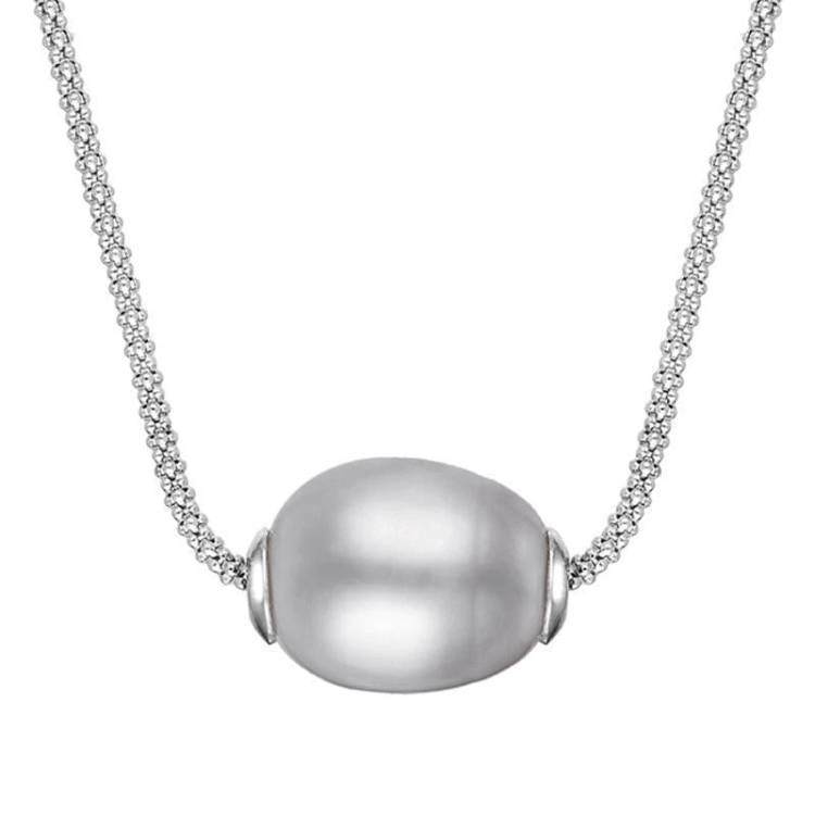 Sterling Silver Grey Baroque Single Pearl Bead Necklace