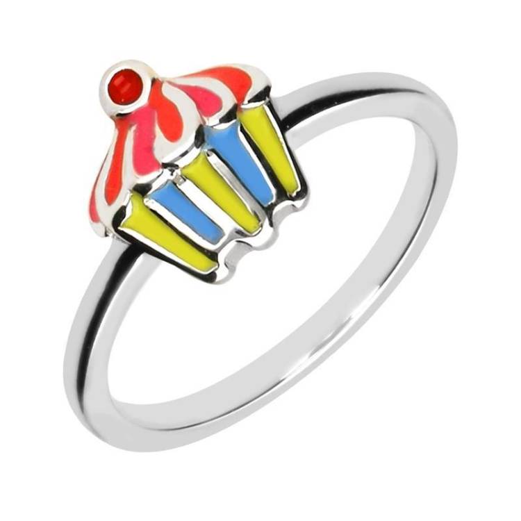 Sterling Silver NSPCC Enamel Multicoloured Cupcake Ring D - Silver