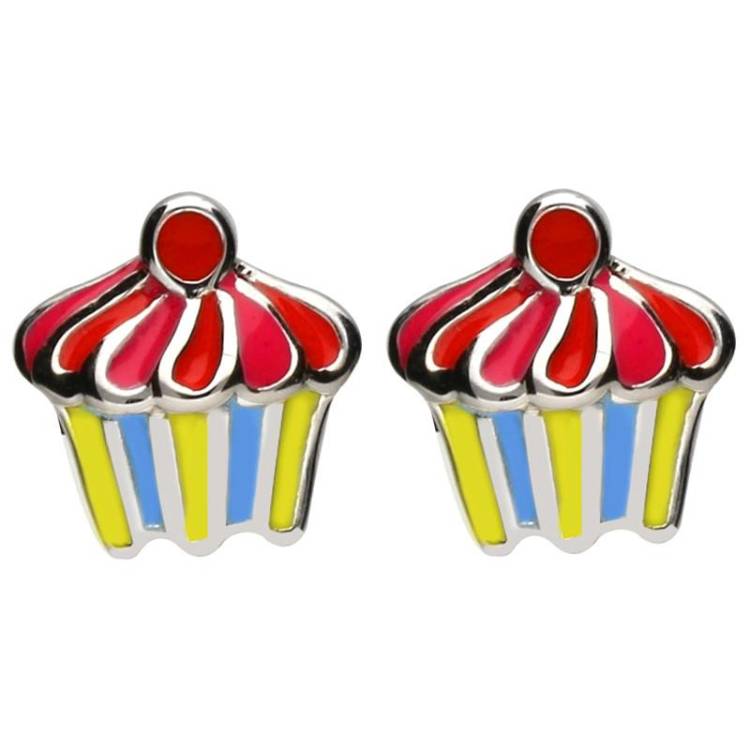 Sterling Silver NSPCC Enamel Multicolour Cupcake Stud Earrings D - Silver