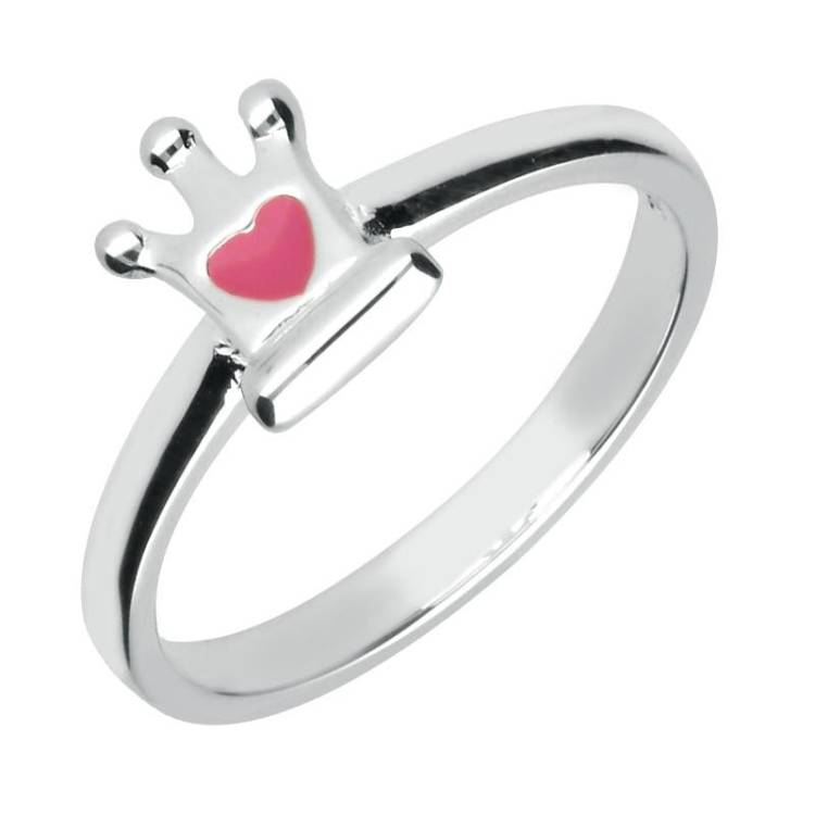 Sterling Silver NSPCC Enamel Small Heart Crown Ring D - Silver