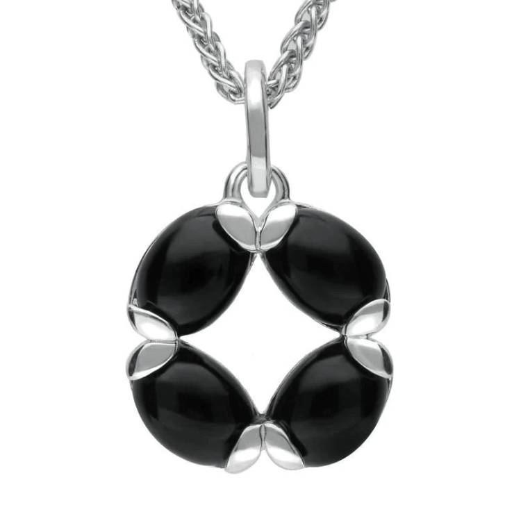 Sterling Silver Whitby Jet Oval Four Stone Necklace - Silver