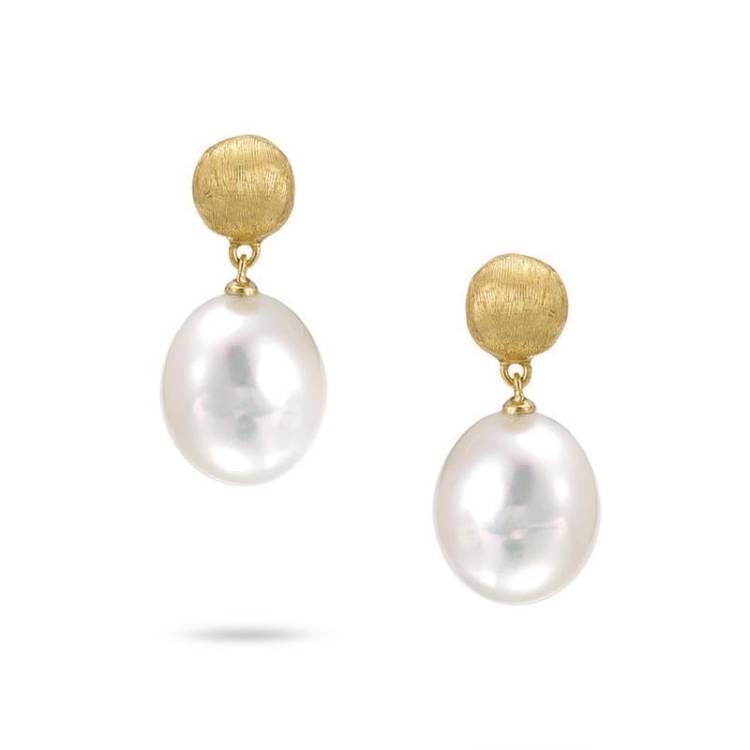 Marco Bicego Africa 18ct Yellow Gold Pearl Drop Earrings - Option1 Value Yellow Gold