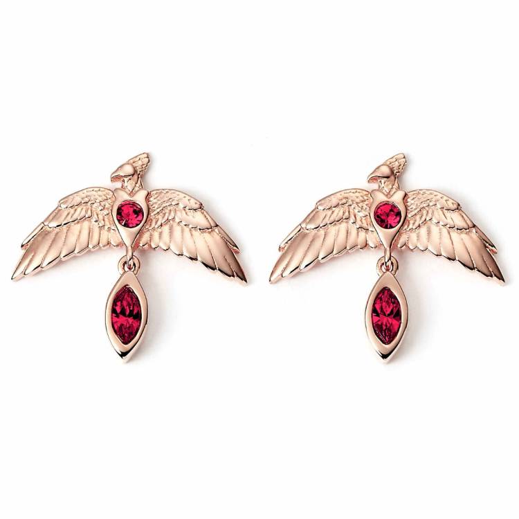 Official Harry Potter Sterling Silver Rose Gold Plated Fawkes Crystal Earrings - Gold