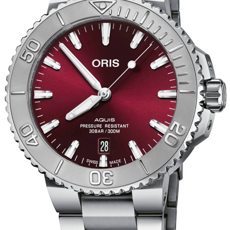Oris Watch Aquis Date Sunray Cherry Red 41.5 Bracelet