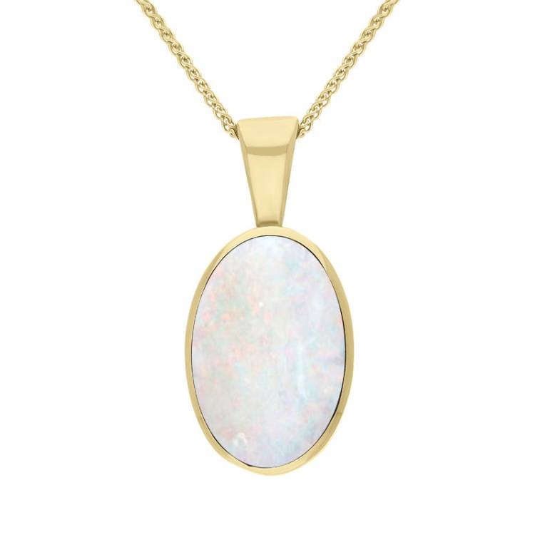 9ct Yellow Gold White Opal Oval Necklace - Yellow Gold