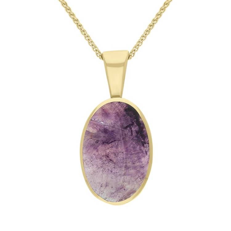 18ct Yellow Gold Blue John Oval Necklace - Yellow Gold