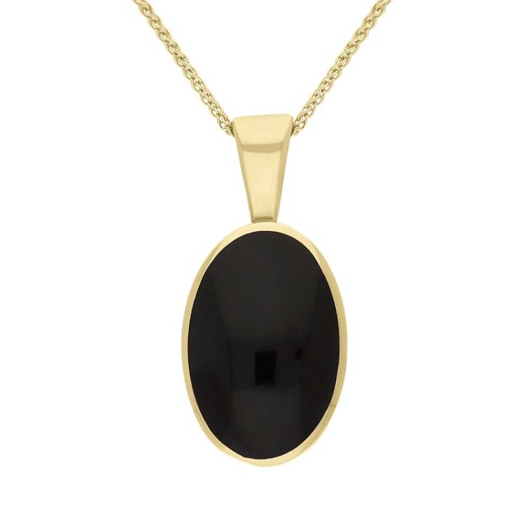 9ct Yellow Gold Whitby Jet Oval Necklace - Yellow Gold