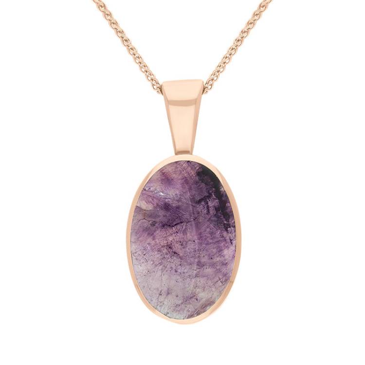 9ct Rose Gold Blue John Oval Necklace - Rose Gold