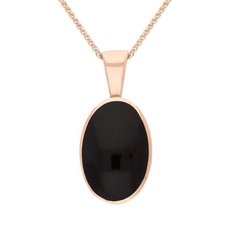 9ct Rose Gold Whitby Jet Oval Necklace - Rose Gold