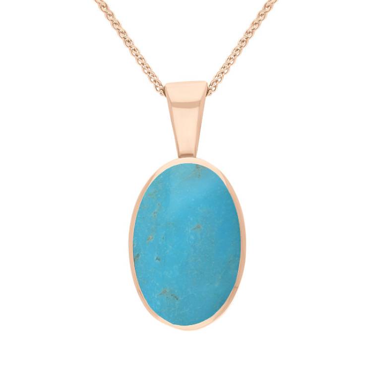 9ct Rose Gold Turquoise Oval Necklace - Rose Gold