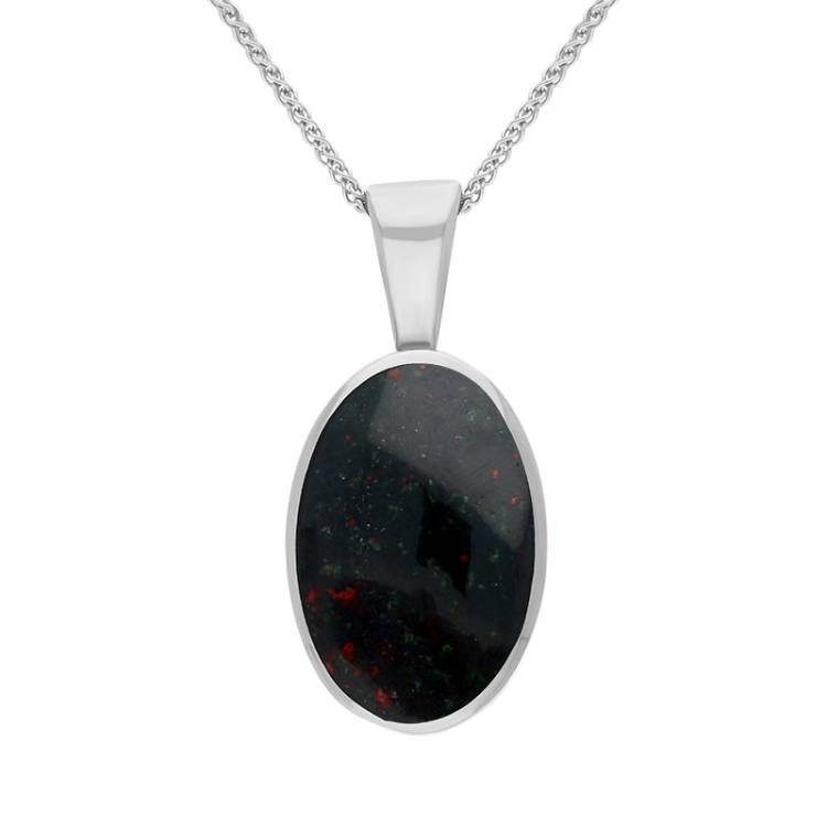 Sterling Silver Bloodstone Oval Necklace - Silver
