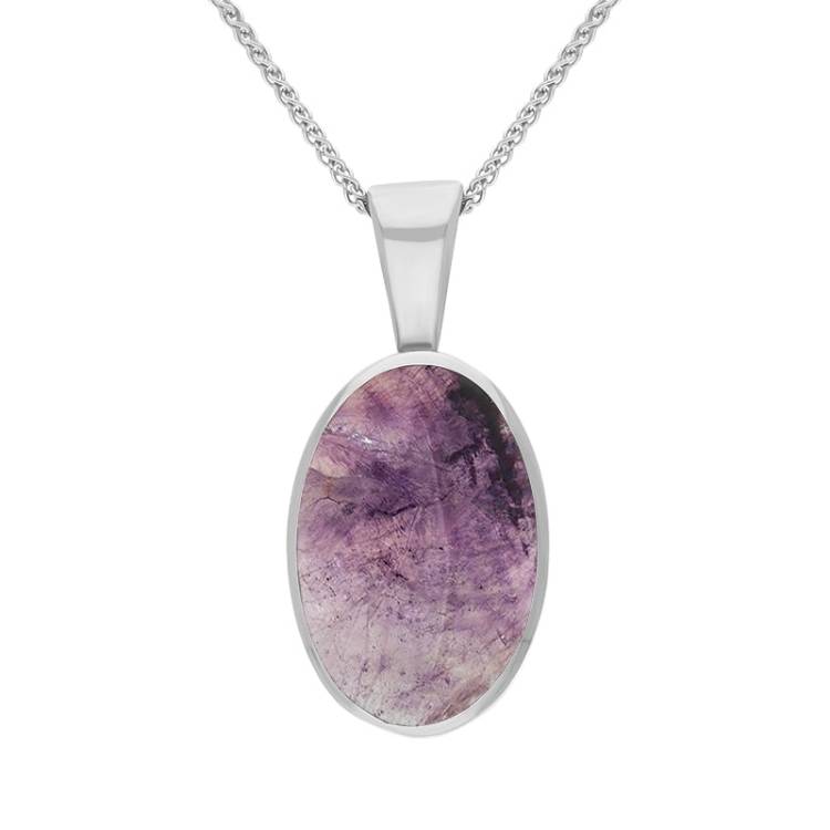 Sterling Silver Blue John Oval Necklace - Silver