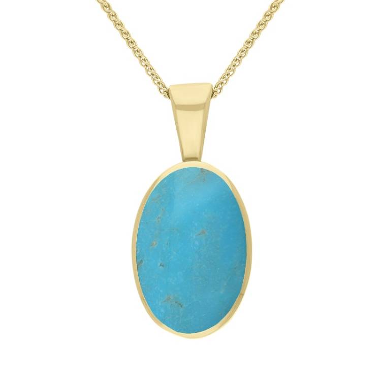 9ct Yellow Gold Turquoise Oval Necklace - Yellow Gold